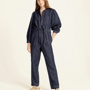 J. Crew 𖤓 Belted Long Sleeve Denim Jumpsuit. NWT.